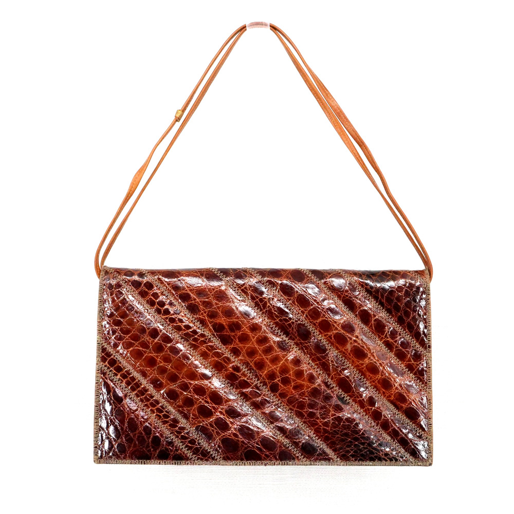 Vintage Handbag Womens Brown Leather Bag Adjustable Strap Snap Closure